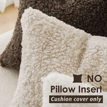 Foindtower 2 Pieces Faux Fur Throw Pillow Cover Decorative Sherpa Pillow Fuzzy Accent Pillowcases Soft Sheepskin Fleece Cushion Case for Bed Couch Living Room 18x18 Inch Neutral Cream