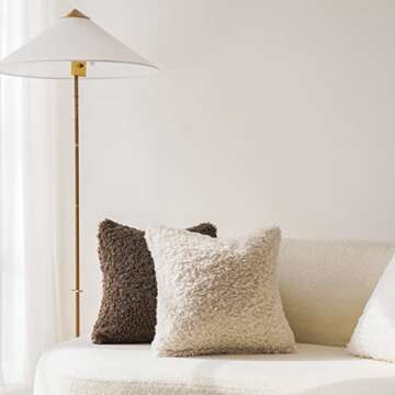 Foindtower 2 Pieces Faux Fur Throw Pillow Cover Decorative Sherpa Pillow Fuzzy Accent Pillowcases Soft Sheepskin Fleece Cushion Case for Bed Couch Living Room 18x18 Inch Neutral Cream