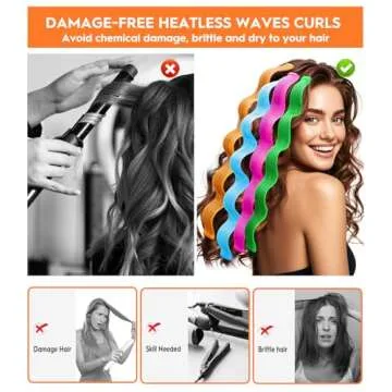 42 Pieces Heatless Waves Hair Curler, No Heat Damage Wavy Hair Curlers with 2 Sets of Styling Hooks,...
