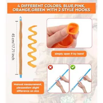 42 Pieces Heatless Waves Hair Curler, No Heat Damage Wavy Hair Curlers with 2 Sets of Styling Hooks, Heatless Curls for Women Girls Long Medium Short Hair (4 Colors,45cm/ 17.7")