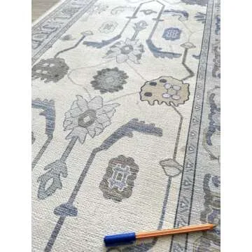 Cream Blue Oushak Rug, Modern Rugs, Vintage, Turkish, Eclectic, Floral, Pastel, Washable, Small Throw, Accent Area Rug for Living Room, Bedroom, Kitchen, Bathroom, 2'5"x4'9