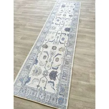 Cream Blue Oushak Rug, Modern Rugs, Vintage, Turkish, Eclectic, Floral, Pastel, Washable, Small Throw, Accent Area Rug for Living Room, Bedroom, Kitchen, Bathroom, 2'5"x4'9