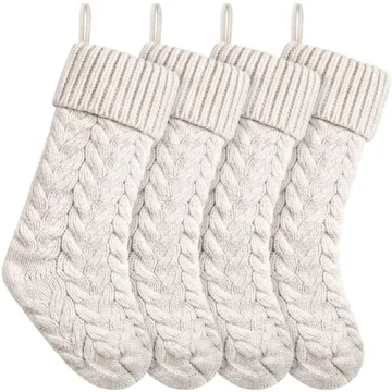 Luxurious 18 Inches Knitted Christmas Stockings - Set of 4 for Holiday Decoration
