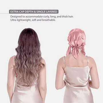 100% Silk Bonnet for Sleeping, Hair Bonnet with Tie Band, Large Silk Sleep Cap for Curly Hair, Silk Hair Wrap for Hair Care Rose Pink