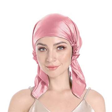 100% Silk Bonnet for Sleeping, Hair Bonnet with Tie Band, Large Silk Sleep Cap for Curly Hair, Silk Hair Wrap for Hair Care Rose Pink