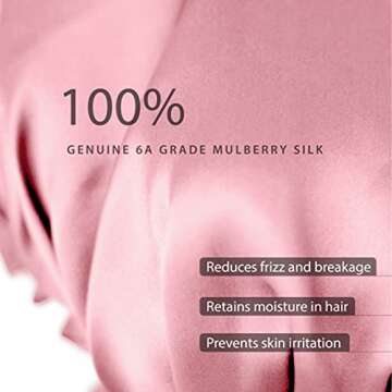 100% Silk Bonnet for Sleeping, Hair Bonnet with Tie Band, Large Silk Sleep Cap for Curly Hair, Silk Hair Wrap for Hair Care Rose Pink