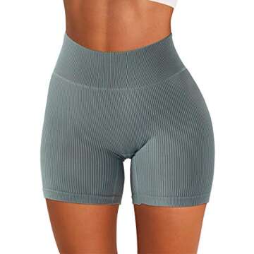 SUUKSESS Women Ribbed Biker Shorts Seamless High Waisted Workout Short Leggings (Light Green, S)