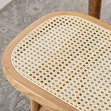 LZAREAL Farmhouse Wood Entryway Bench 45 Inch Rattan Cane Bench Indoor Boho Accent Bench with Woven Top for End of Bed Living Room Bedroom Hallway Foyer, Natrual Leg, Weave