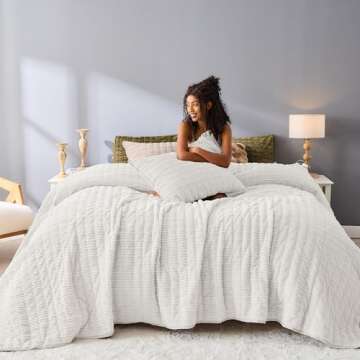 SHALALA Corduroy Quilt Queen Size 3 Pieces Bedding Set,Striped Bed Cover Cozy Bedspread Coverlet wit...