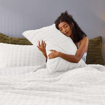 SHALALA Corduroy Quilt Queen Size 3 Pieces Bedding Set,Striped Bed Cover Cozy Bedspread Coverlet with 2 Matching Pillow Shams,Soft Lightweight Quilt Set for All Season(Ivory,Full/Queen)