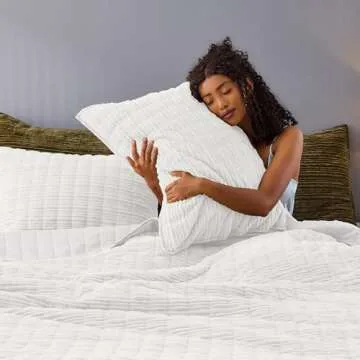 SHALALA Corduroy Quilt Queen Size 3 Pieces Bedding Set,Striped Bed Cover Cozy Bedspread Coverlet with 2 Matching Pillow Shams,Soft Lightweight Quilt Set for All Season(Ivory,Full/Queen)