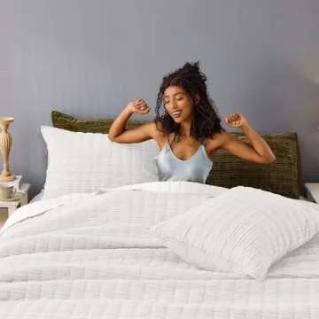 SHALALA Corduroy Quilt Queen Size 3 Pieces Bedding Set,Striped Bed Cover Cozy Bedspread Coverlet with 2 Matching Pillow Shams,Soft Lightweight Quilt Set for All Season(Ivory,Full/Queen)