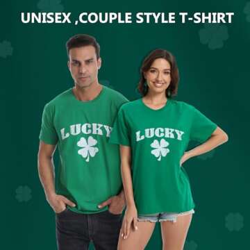 St Patrick's Day Shirts for Women and Men Lucky Irish Green Shamrock Crew Neck Short-Sleeve Graphic ...