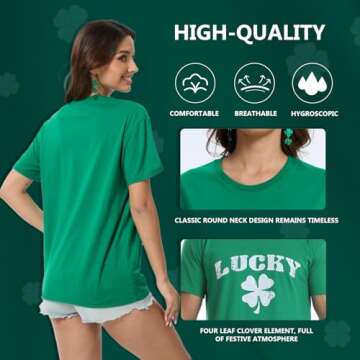 St Patrick's Day Shirts for Women and Men Lucky Irish Green Shamrock Crew Neck Short-Sleeve Graphic Tee Costume Funny Saint Paddys Day Clover Printed T-Shirt Top Lucky S
