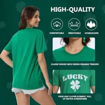 St Patrick's Day Shirts for Women and Men Lucky Irish Green Shamrock Crew Neck Short-Sleeve Graphic Tee Costume Funny Saint Paddys Day Clover Printed T-Shirt Top Lucky S