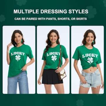 St Patrick's Day Shirts for Women and Men Lucky Irish Green Shamrock Crew Neck Short-Sleeve Graphic Tee Costume Funny Saint Paddys Day Clover Printed T-Shirt Top Lucky S