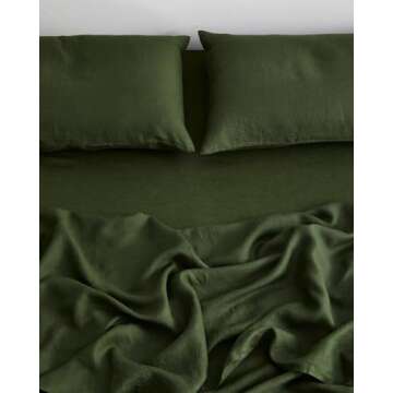 Bed Threads - Linen Fitted Sheet - 100% French Flax Linen - 170 GSM - Luxury & Eco-Friendly - Breathable, Durable & Soft - Single Fitted Sheet Only - Machine Washable - Queen - Olive