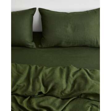 Bed Threads - Linen Fitted Sheet - 100% French Flax Linen - 170 GSM - Luxury & Eco-Friendly - Breathable, Durable & Soft - Single Fitted Sheet Only - Machine Washable - Queen - Olive