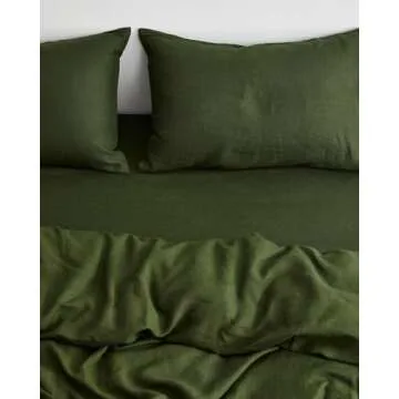 Bed Threads - Linen Fitted Sheet - 100% French Flax Linen - 170 GSM - Luxury & Eco-Friendly - Breathable, Durable & Soft - Single Fitted Sheet Only - Machine Washable - Queen - Olive