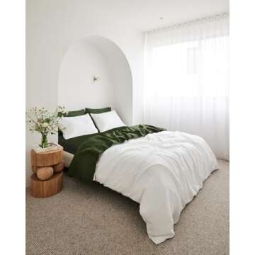 Bed Threads - Linen Fitted Sheet - 100% French Flax Linen - 170 GSM - Luxury & Eco-Friendly - Breathable, Durable & Soft - Single Fitted Sheet Only - Machine Washable - Queen - Olive