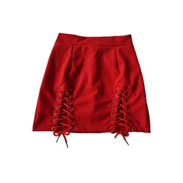 Meyeeka Women Sexy Slim Fit Hollow Out High Waist Vintage Pencil Mini Skirt Red L