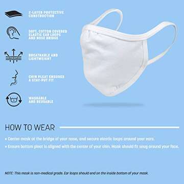 Gildan Adult Reusable Everyday 2-Layer Cotton Face Mask, Black (24 Pack), Adult: 5.75" x 8" (7" ear ...