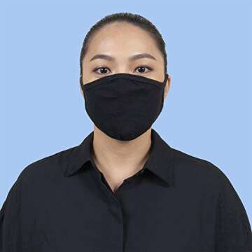 Gildan Adult Reusable Everyday 2-Layer Cotton Face Mask, Black (24 Pack), Adult: 5.75" x 8" (7" ear loops)