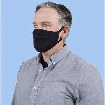Gildan Adult Reusable Everyday 2-Layer Cotton Face Mask, Black (24 Pack), Adult: 5.75" x 8" (7" ear loops)