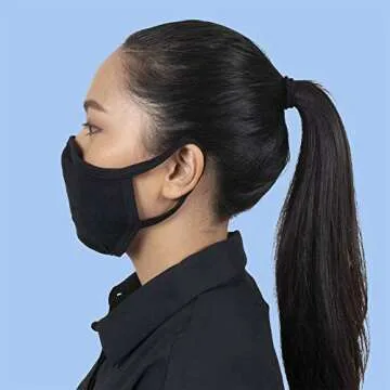 Gildan Adult Reusable Everyday 2-Layer Cotton Face Mask, Black (24 Pack), Adult: 5.75" x 8" (7" ear loops)