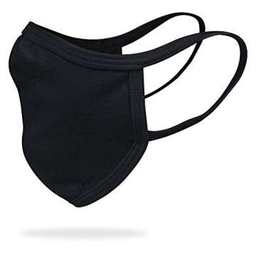 Gildan Adult Reusable Everyday 2-Layer Cotton Face Mask, Black (24 Pack), Adult: 5.75" x 8" (7" ear loops)