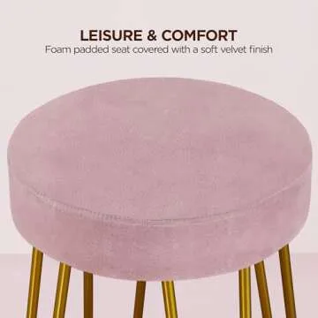 Yaheetech Bar Stools Set of 4, Velvet Round Counter Stools, Backless Counter Height Bar Chairs with Golden Legs for Kitchen Dining Room Pub Cafe, Pink