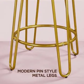 Yaheetech Bar Stools Set of 4, Velvet Round Counter Stools, Backless Counter Height Bar Chairs with Golden Legs for Kitchen Dining Room Pub Cafe, Pink