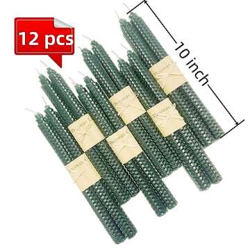 XIANGZHU Set of 12 Beeswax Dark Green Taper Candles, Premium Quality 10 Inch Smokeless Dripless Uncented Long Candles Smokeless and Dripless Household, Wedding, Party, and Home Décor