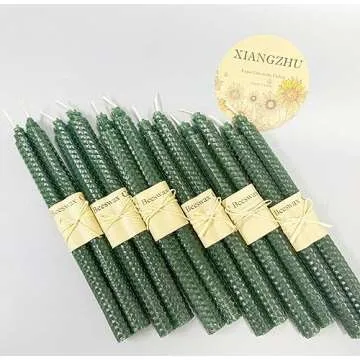 XIANGZHU Set of 12 Beeswax Dark Green Taper Candles, Premium Quality 10 Inch Smokeless Dripless Uncented Long Candles Smokeless and Dripless Household, Wedding, Party, and Home Décor