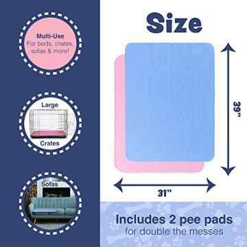 2 Pack Washable Reusable Pee Pads for Dogs | XL (39" x 31") Blue, Pink | 100% Waterproof & Extra Abs...