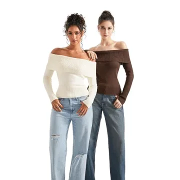 SUUKSESS Stylish Off Shoulder Long Sleeve Pullover Sweater