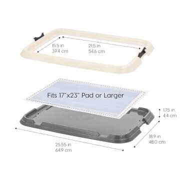IRIS USA Pee Pad Holder, Medium Dog Pad Holder, Secured Latches, Non-Skid Rubber Feet, High Polish F...