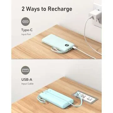 VEEKTOMX Portable Phone Charge with Built in Cables, 10000mAh Ultra Slim Power Bank with 5 Outputs and LED Display, Battery Pack Compatible with iPhone/iPad/Samsung and Other Android Smart Devices