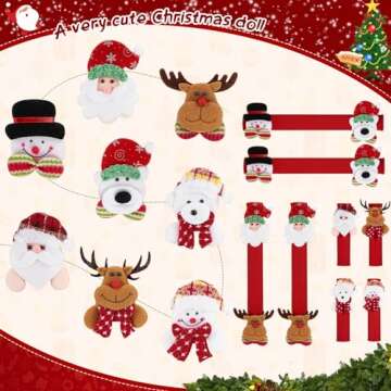 9 Pieces Christmas Refrigerator Handle Covers, Fridge Handle Covers Door Handle Covers Santa Christmas Fridge Decorations Kitchen Appliance Xmas Decor with Snowman Countdown Sticker