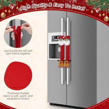9 Pieces Christmas Refrigerator Handle Covers, Fridge Handle Covers Door Handle Covers Santa Christmas Fridge Decorations Kitchen Appliance Xmas Decor with Snowman Countdown Sticker