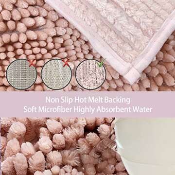 Civkor Bathroom Rugs Mats Set 2 Piece Pink Butter Chenille, Cute Bath Mat Rug Shiny Noodle with Non Slip Backing, Super Water Absorbent Machine Washable 31x20 and 24x16 Inch