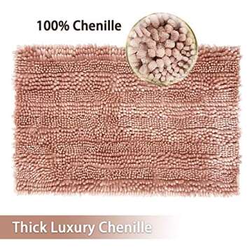 Civkor Bathroom Rugs Mats Set 2 Piece Pink Butter Chenille, Cute Bath Mat Rug Shiny Noodle with Non Slip Backing, Super Water Absorbent Machine Washable 31x20 and 24x16 Inch