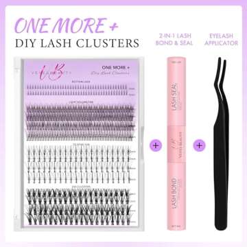VEYESBEAUTY Lash Clusters Kit Individual Lash Extensions with Bond & Seal DIY Multi-type Mixed False Eyelash Tray Bottom, Spike, Volume Lashes for Self Application at Home