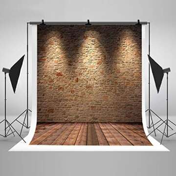 Sensfun 5X7ft Retro Brown Brick Wall Wood Floor Drop Backdrop Vinyl Seamless Vintage Photography Bac...