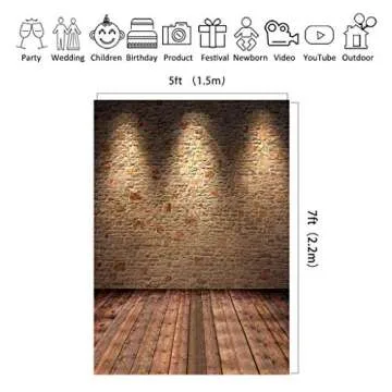 Sensfun 5X7ft Retro Brown Brick Wall Wood Floor Drop Backdrop Vinyl Seamless Vintage Photography Background With Lights Studio Photo Booth Props