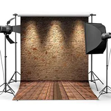 Sensfun 5X7ft Retro Brown Brick Wall Wood Floor Drop Backdrop Vinyl Seamless Vintage Photography Background With Lights Studio Photo Booth Props