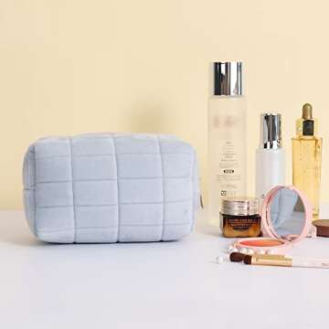 LYDZTION Plush Makeup Bag Cosmetic Bag for Women,Zipper Large Solid Color Travel Toiletry Bag Travel Make Up Toiletry Bag Washing Pouch,Blue