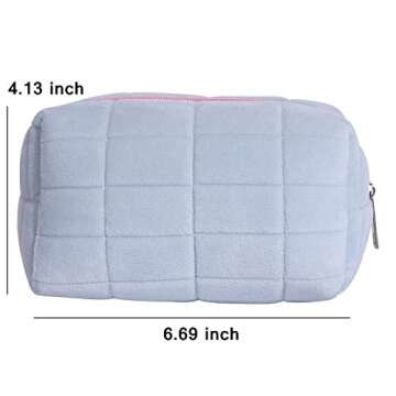 LYDZTION Plush Makeup Bag Cosmetic Bag for Women,Zipper Large Solid Color Travel Toiletry Bag Travel Make Up Toiletry Bag Washing Pouch,Blue