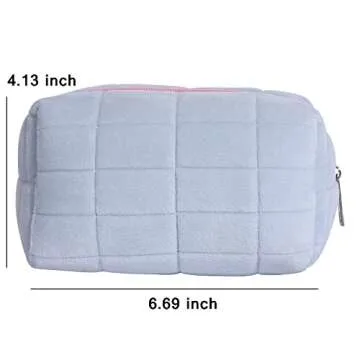 LYDZTION Plush Makeup Bag Cosmetic Bag for Women,Zipper Large Solid Color Travel Toiletry Bag Travel Make Up Toiletry Bag Washing Pouch,Blue
