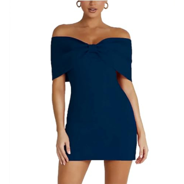 FLwuhui Women's Bow Off Shoulder Mini Dress - Elegant Bodycon Party Dress